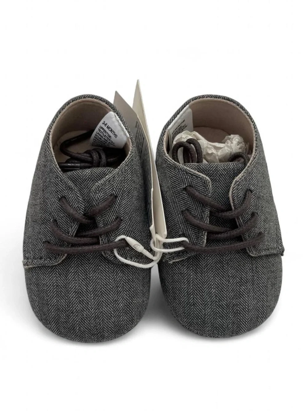 New! 3-6M Boy Janie and Jack Gray Twill Herringbone Soft Sole Crib Shoes NWT